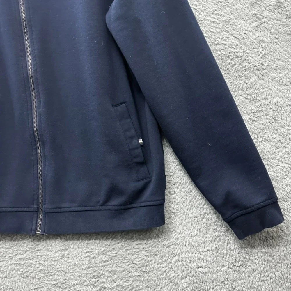 Ted Baker London Mens Large Navy Blue Full Zip Bomber Jacket Leaf Lining Comfort